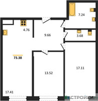 Планировка двухкомнатной(квартира) площадью 73.4 квадратных метров в “ЖК Self (Селф)”