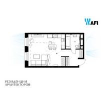 Планировка однокомнатной(апартаменты) площадью 41.5 квадратных метров в “ЖК Резиденции Архитекторов”