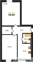Планировка двухкомнатной(квартира) площадью 58.09 квадратных метров в “ЖК Парк Апрель”