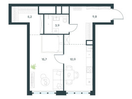 Планировка однокомнатной(квартира) площадью 45.5 квадратных метров в “ЖК Левел Южнопортовая”