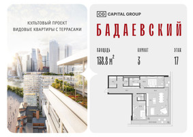 Планировка трехкомнатной(квартира) площадью 138.8 квадратных метров в “ЖК Бадаевский”