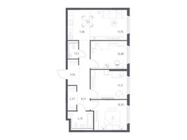 Планировка трехкомнатной(квартира) площадью 71.52 квадратных метров в “ЖК Пригород Лесное”