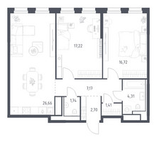 Планировка двухкомнатной(квартира) площадью 77.93 квадратных метров в “ЖК Квартал на воде (Графика на воде)”