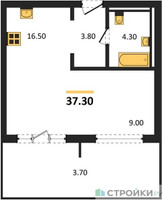 Планировка студии(апартаменты) площадью 37.3 квадратных метров в “ЖК Равновесие”