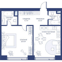 Планировка однокомнатной(квартира) площадью 55.7 квадратных метров в “ЖК Свет”