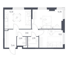 Планировка двухкомнатной(квартира) площадью 53.78 квадратных метров в “ЖК Пригород Лесное”