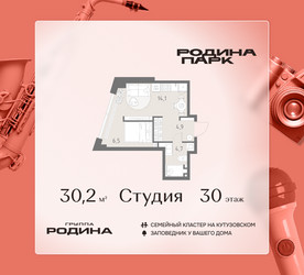 Планировка студии(квартира) площадью 30.2 квадратных метров в ЖК “ЖК Родина Парк”