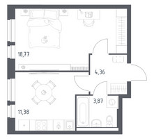 Планировка однокомнатной(квартира) площадью 38.38 квадратных метров в “ЖК Квартал Авиаторов”