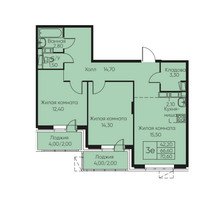 Планировка трехкомнатной(апартаменты) площадью 70.6 квадратных метров в “ЖК Кашинцево”