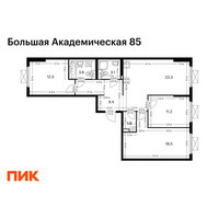 Планировка трехкомнатной(квартира) площадью 83.3 квадратных метров в “ЖК Большая Академическая 85”