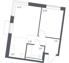 Планировка однокомнатной(квартира) площадью 40.92 квадратных метров в ЖК “ЖК Квартал Западный”