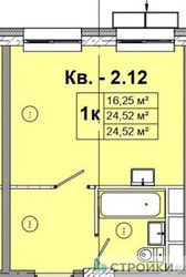 Планировка студии(квартира) площадью 24.52 квадратных метров в ЖК “ЖК Радость (Радумля Парк)”