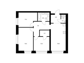 Планировка трехкомнатной(квартира) площадью 75.9 квадратных метров в ЖК “ЖК Полар”