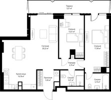 Планировка двухкомнатной(квартира) площадью 97.11 квадратных метров в “ЖК Джойс”