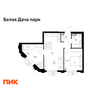 Планировка двухкомнатной(квартира) площадью 49.5 квадратных метров в “ЖК Белая Дача парк”