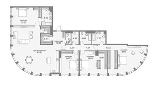 Планировка 4+ комнатной(апартаменты) площадью 266.8 квадратных метров в “ЖК Sky View (Скай Вью)”