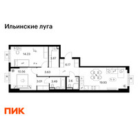 Планировка двухкомнатной(квартира) площадью 67.49 квадратных метров в “ЖК Ильинские луга”