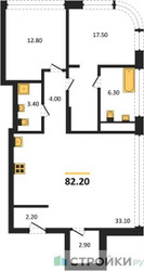 Планировка двухкомнатной(квартира) площадью 82.2 квадратных метров в ЖК “ЖК Остров”