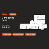 Планировка трехкомнатной(квартира) площадью 84.8 квадратных метров в “ЖК Саларьево парк”