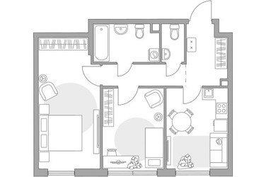 Планировка двухкомнатной(квартира) площадью 51.99 квадратных метров в ЖК “ЖК Нижегородская от Гранель”