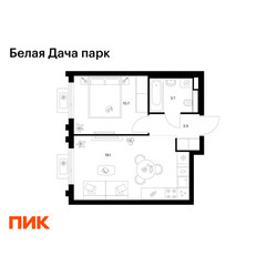 Планировка однокомнатной(квартира) площадью 37 квадратных метров в ЖК “ЖК Белая Дача парк”
