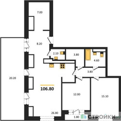 Планировка двухкомнатной(квартира) площадью 106.8 квадратных метров в ЖК “ЖК Квартал Метроном”
