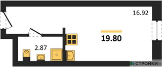 Планировка студии(апартаменты) площадью 19.8 квадратных метров в “ЖК М1 Сколково”