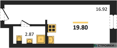 Планировка студии(апартаменты) площадью 19.8 квадратных метров в ЖК “ЖК М1 Сколково”