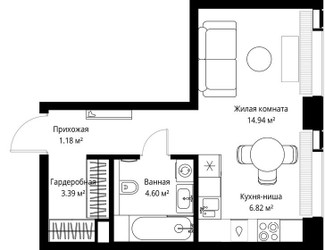 Планировка студии(квартира) площадью 30.93 квадратных метров в ЖК “ЖК Веер”