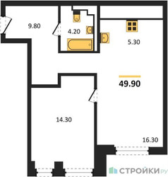 Планировка однокомнатной(квартира) площадью 49.9 квадратных метров в ЖК “ЖК INJOY (Инджой)”