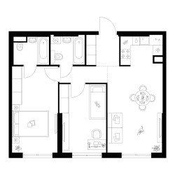 Планировка двухкомнатной(квартира) площадью 61.4 квадратных метров в ЖК “Квартал Мит”