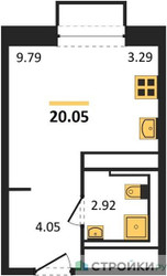 Планировка студии(квартира) площадью 20.05 квадратных метров в ЖК “ЖК Долина Яузы”