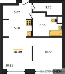 Планировка однокомнатной(квартира) площадью 41.89 квадратных метров в ЖК “ЖК EvoPark Сокольники”
