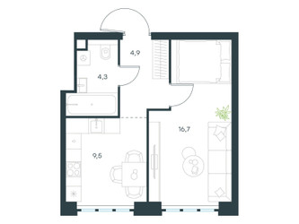 Планировка однокомнатной(квартира) площадью 35.4 квадратных метров в ЖК “ЖК Level Южнопортовая”