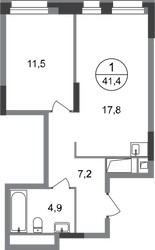 Планировка однокомнатной(квартира) площадью 41.4 квадратных метров в ЖК “ЖК Первый Московский”