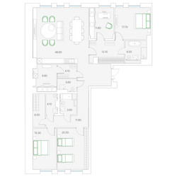 Планировка трехкомнатной(квартира) площадью 189.8 квадратных метров в ЖК “ЖК Клубный дом Duo (Дуо)”