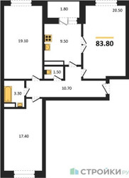 Планировка трехкомнатной(квартира) площадью 83.8 квадратных метров в “ЖК Три квартала”
