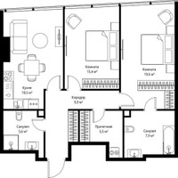 Планировка двухкомнатной(квартира) площадью 82.4 квадратных метров в “ЖК ОНЕ”