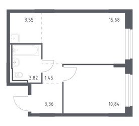 Планировка однокомнатной(квартира) площадью 38.5 квадратных метров в ЖК “ЖК Рублевский Квартал”