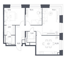 Планировка трехкомнатной(квартира) площадью 78.59 квадратных метров в “ЖК Верейская 41”