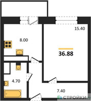 Планировка однокомнатной(квартира) площадью 39.9 квадратных метров в “ЖК Высокий берег (Ногинск)”