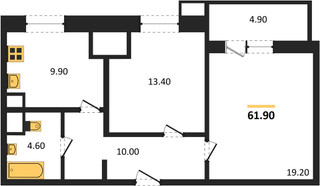 Планировка двухкомнатной(квартира) площадью 61.9 квадратных метров в “ЖК Парк Легенд 2”