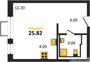 Планировка студии(квартира) площадью 25.82 квадратных метров в “ЖК Новое Видное”