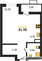 Планировка студии(квартира) площадью 31.7 квадратных метров в “ЖК Деснаречье”