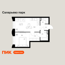 Планировка однокомнатной(квартира) площадью 38.6 квадратных метров в ЖК “ЖК Саларьево парк”