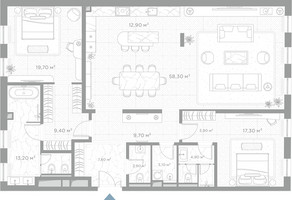 Планировка двухкомнатной(квартира) площадью 162.9 квадратных метров в “ЖК Николь”