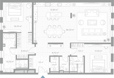 Планировка двухкомнатной(квартира) площадью 162.9 квадратных метров в ЖК “ЖК Николь”