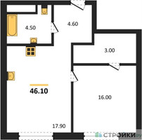 Планировка однокомнатной(квартира) площадью 46 квадратных метров в “Жилой район Alia (Алиа)”