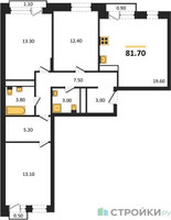Планировка трехкомнатной(квартира) площадью 86.7 квадратных метров в “ЖК Новая Щербинка”