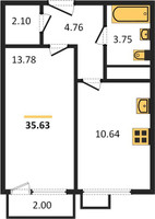 Планировка однокомнатной(квартира) площадью 35.63 квадратных метров в “ЖК Катуар”